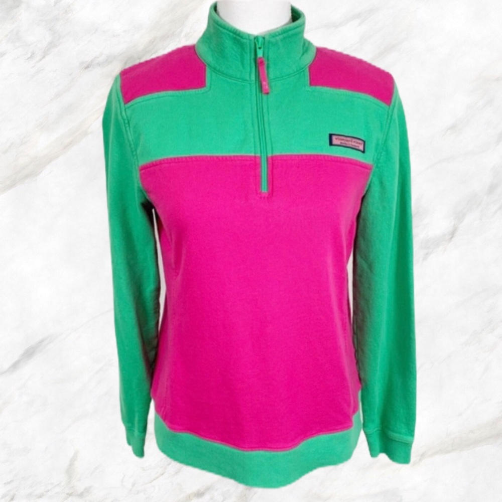 Vineyard Vines Pink & Green Color Block 3/4  Zip